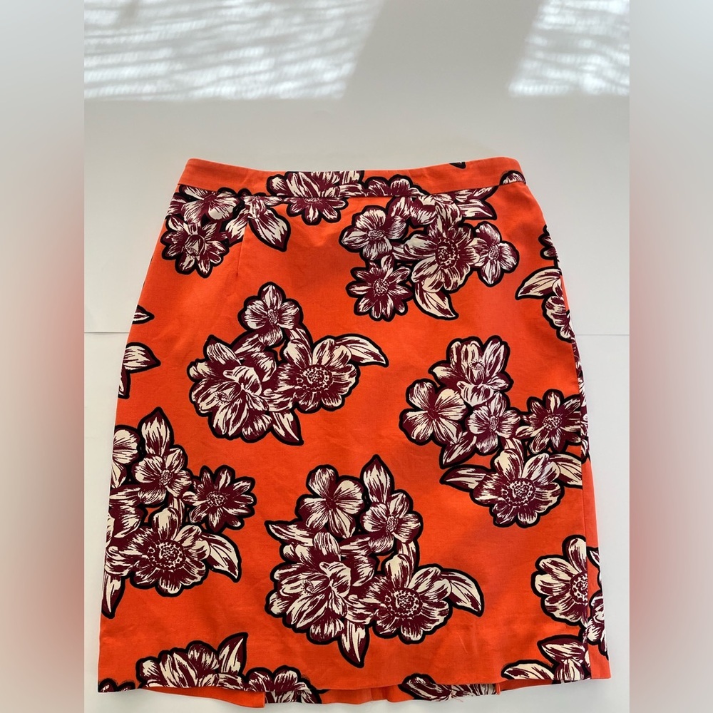 Anthropologie Maeve Orange Floral Pencil Skirt Size 6